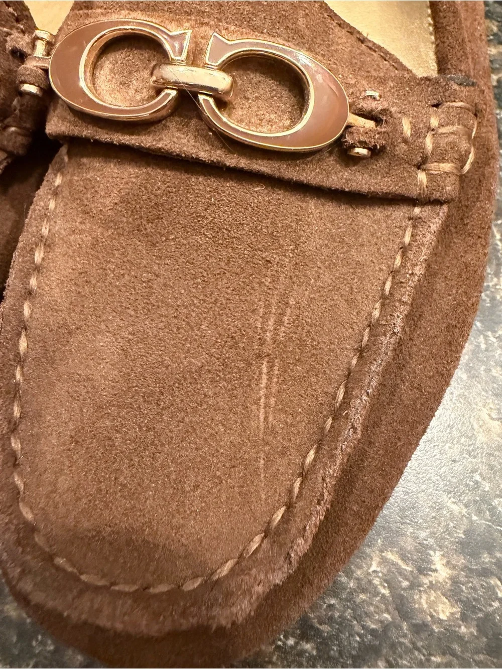 Coach Brown Suede Loafers with Gold Hardware